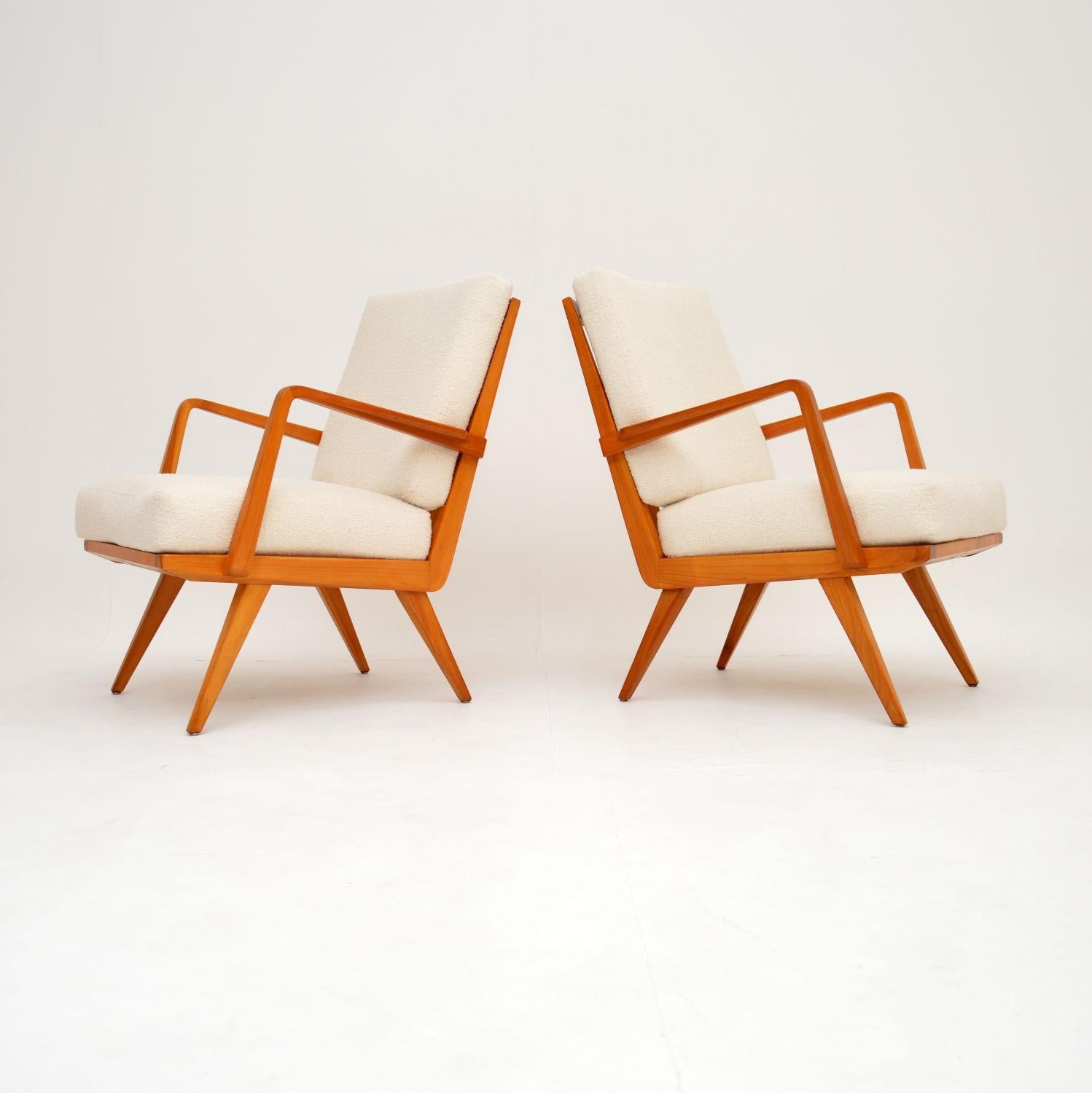 Mid-Century Modern 1960's Pair of Vintage Cherry Wood Armchairs by Wilhelm Knoll For Sale