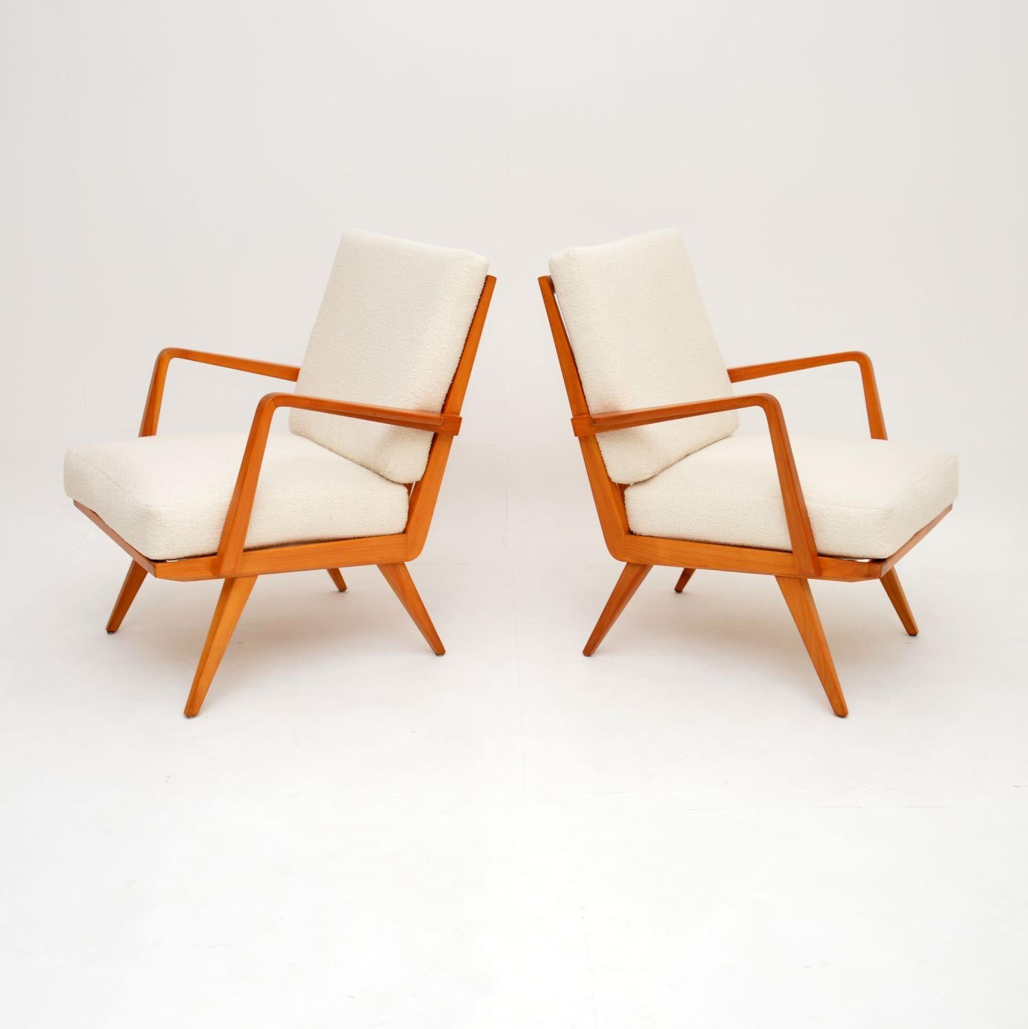 German 1960's Pair of Vintage Cherry Wood Armchairs by Wilhelm Knoll For Sale