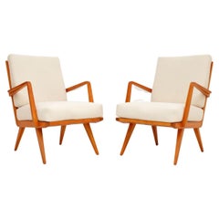 1960's Pair of Vintage Cherry Wood Armchairs by Wilhelm Knoll