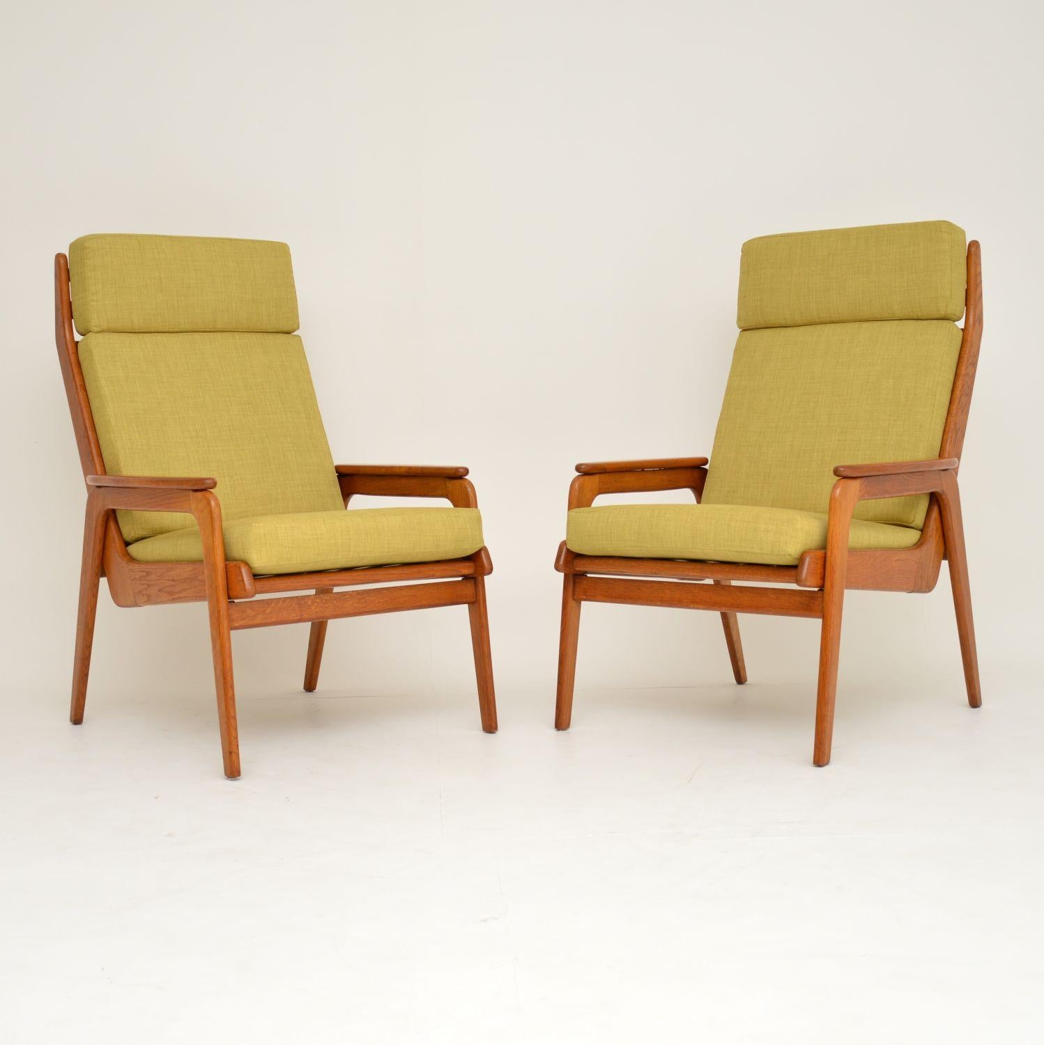 Mid-Century Modern 1960s Pair of Vintage Dutch Teak and Oak Armchairs