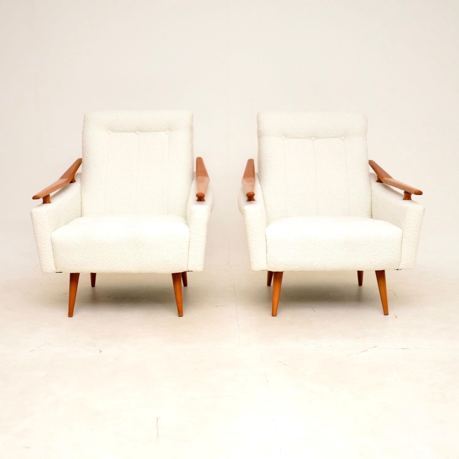 Mid-Century Modern 1960s Pair of Vintage French Elm Armchairs For Sale