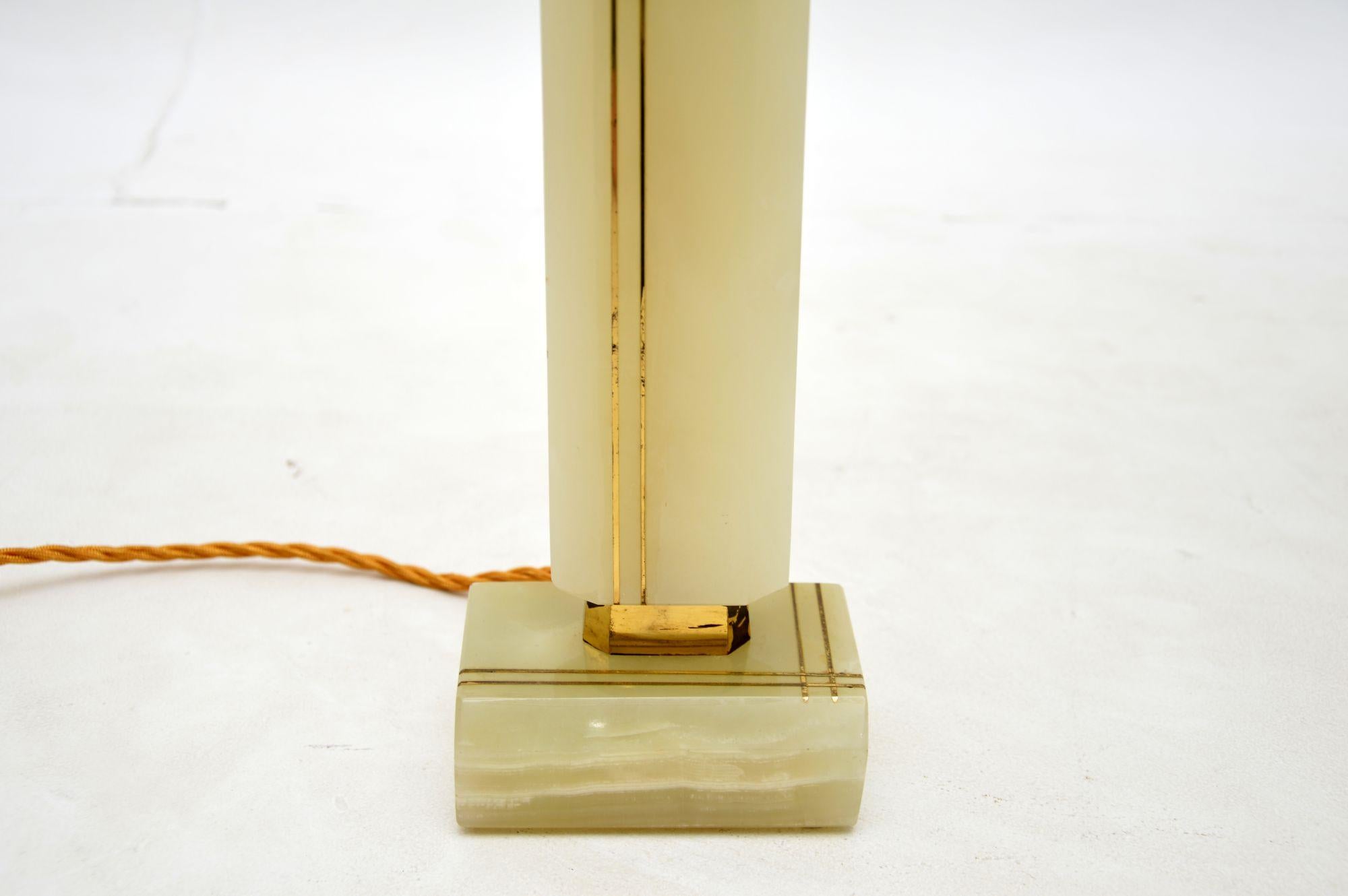Mid-20th Century 1960's Pair of Vintage French Onyx & Brass Table Lamps