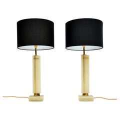 1960's Pair of Vintage French Onyx & Brass Table Lamps