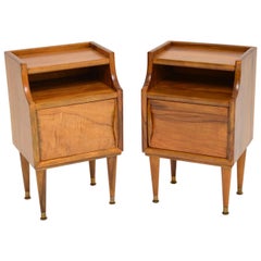 1960s Pair of Vintage Italian Walnut Bedside Cabinets
