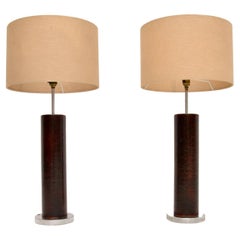 1960
s Pair of Vintage Leather Bound Table Lamps
