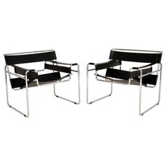 1960s Pair of Vintage Leather and Chrome Wassily Armchairs