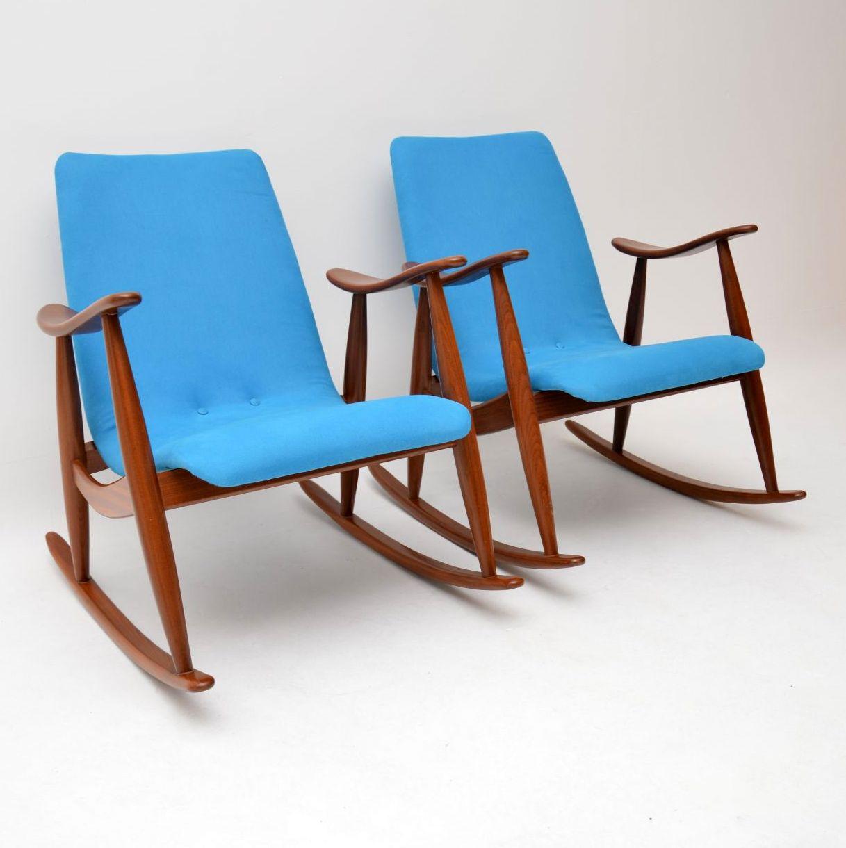 Wood 1960s Pair of Vintage Rocking Armchairs by Louis Van Teeffelen