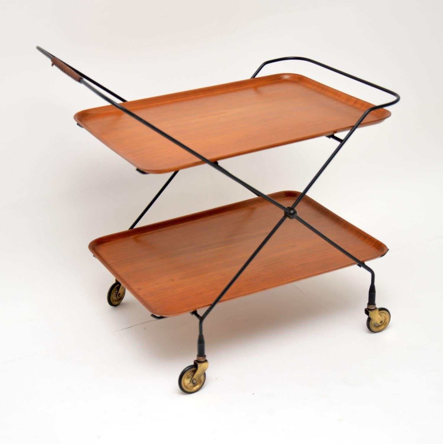 Mid-Century Modern 1960’s Pair of Vintage Swedish Teak Side Tables / Trolleys