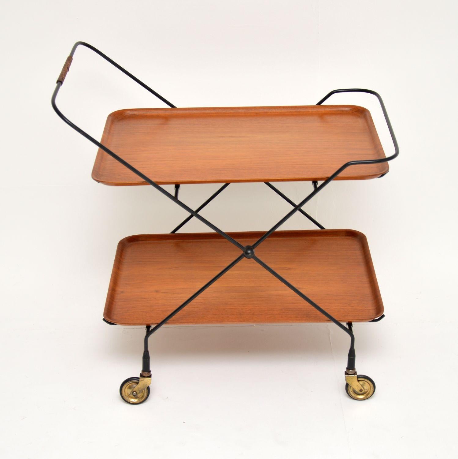20th Century 1960's Pair of Vintage Swedish Teak Side Tables / Trolleys For Sale