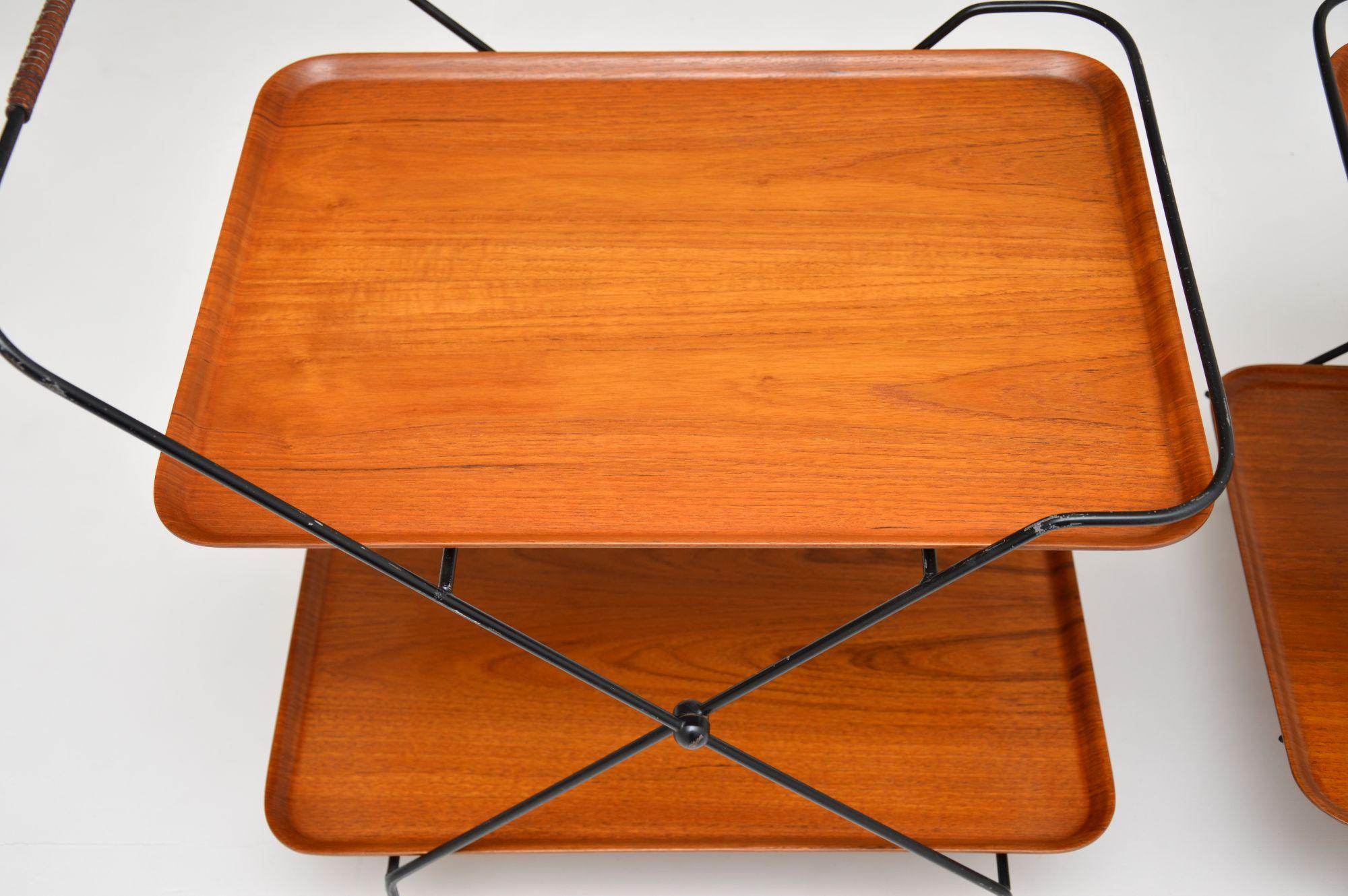 1960's Pair of Vintage Swedish Teak Side Tables / Trolleys For Sale 1