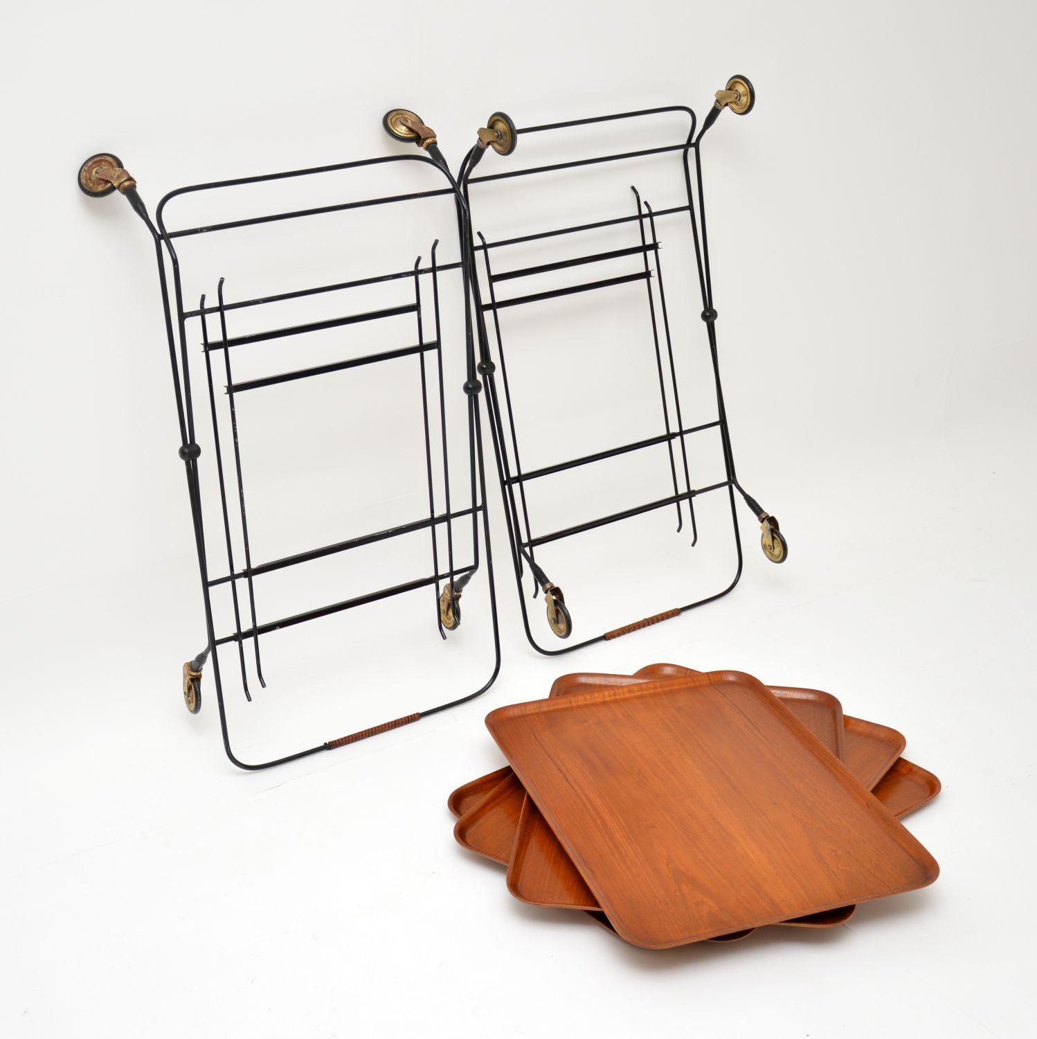 Mid-Century Modern 1960's Pair of Vintage Swedish Teak Side Tables / Trolleys For Sale