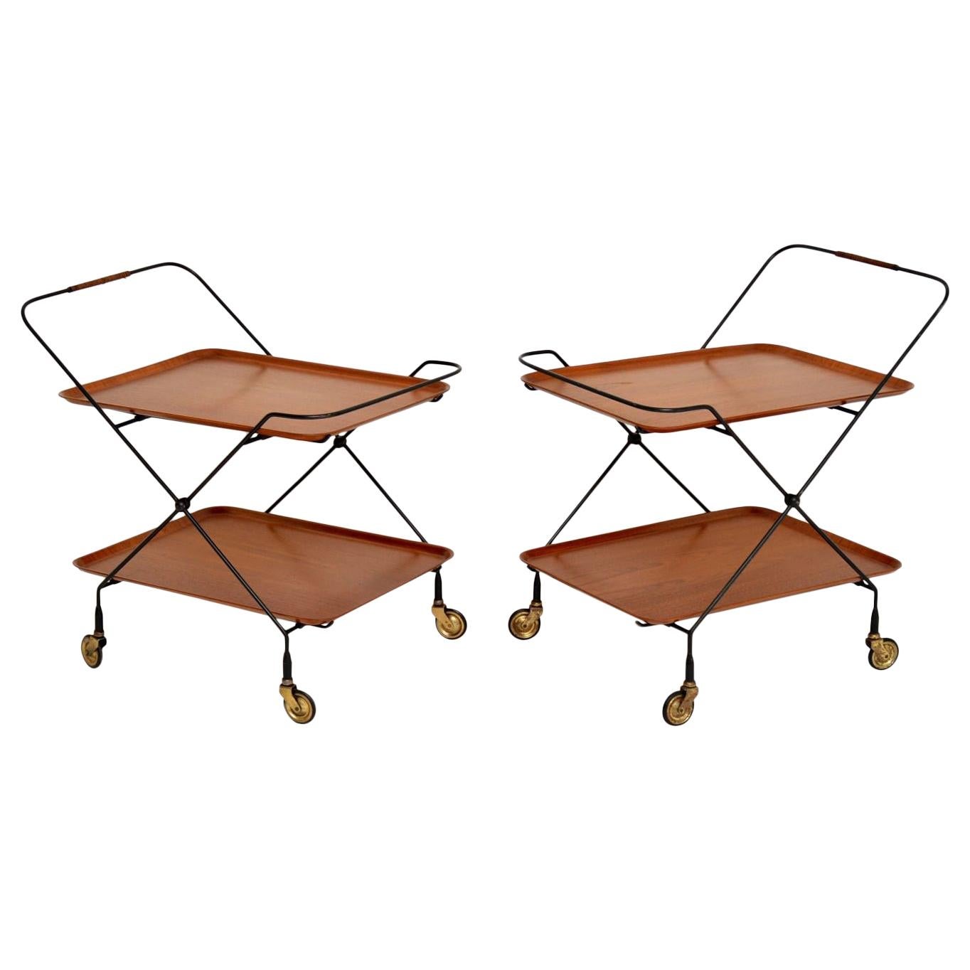 1960’s Pair of Vintage Swedish Teak Side Tables / Trolleys