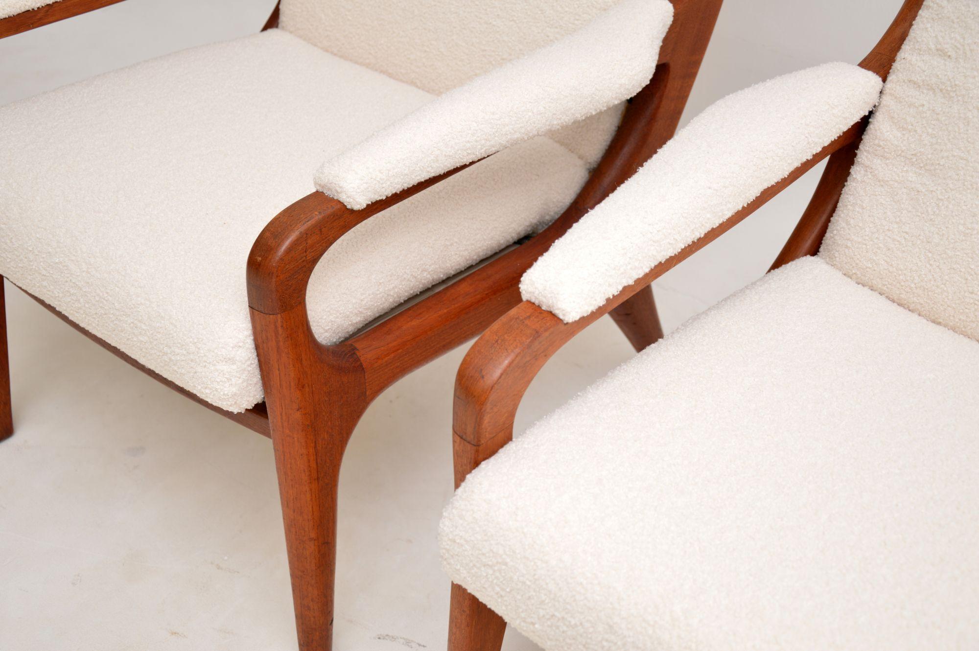 Fabric 1960's Pair of Vintage Teak Armchairs by Howard Keith
