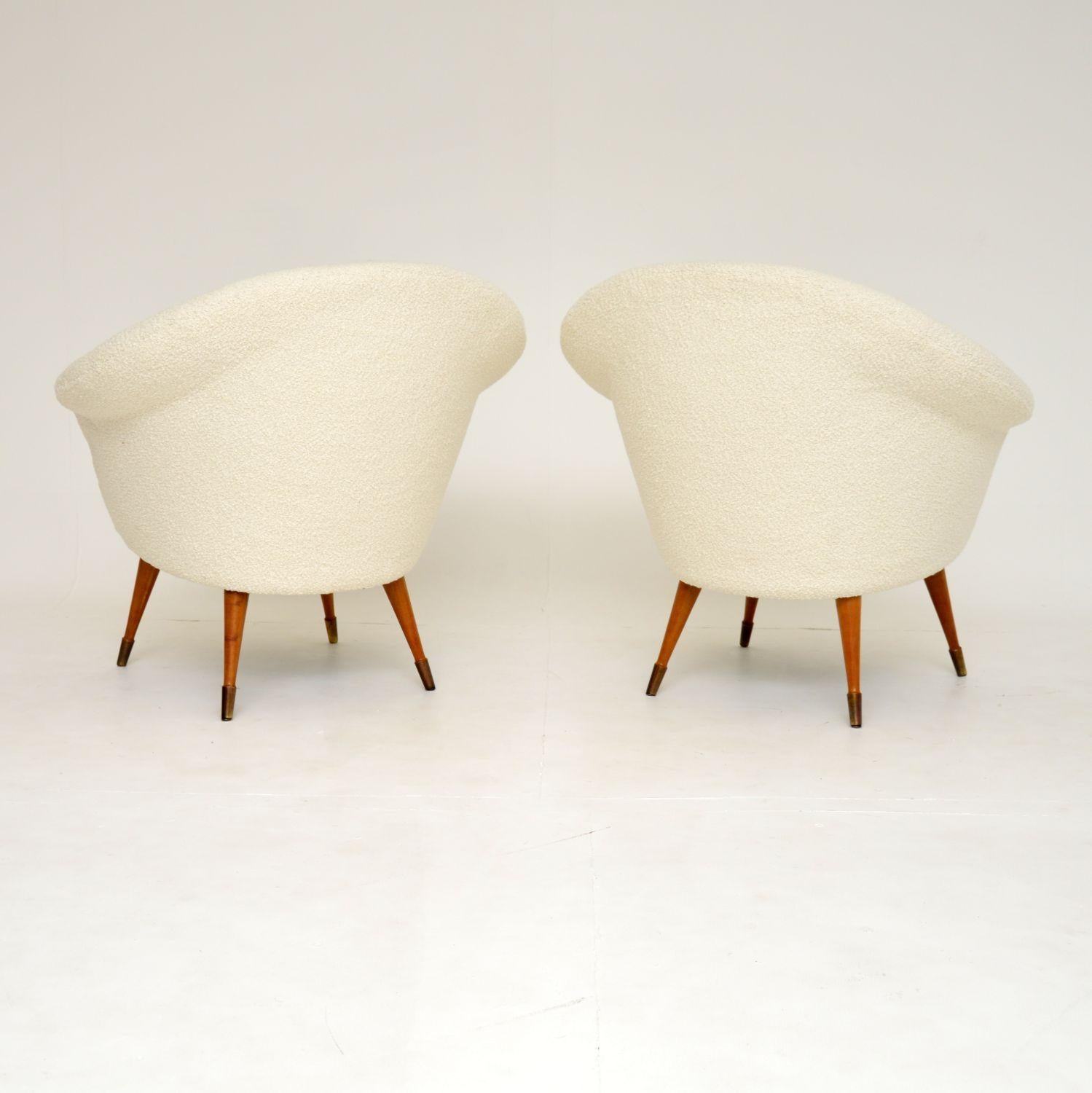 1960's Pair of Vintage Teak & Boucle Armchairs 3