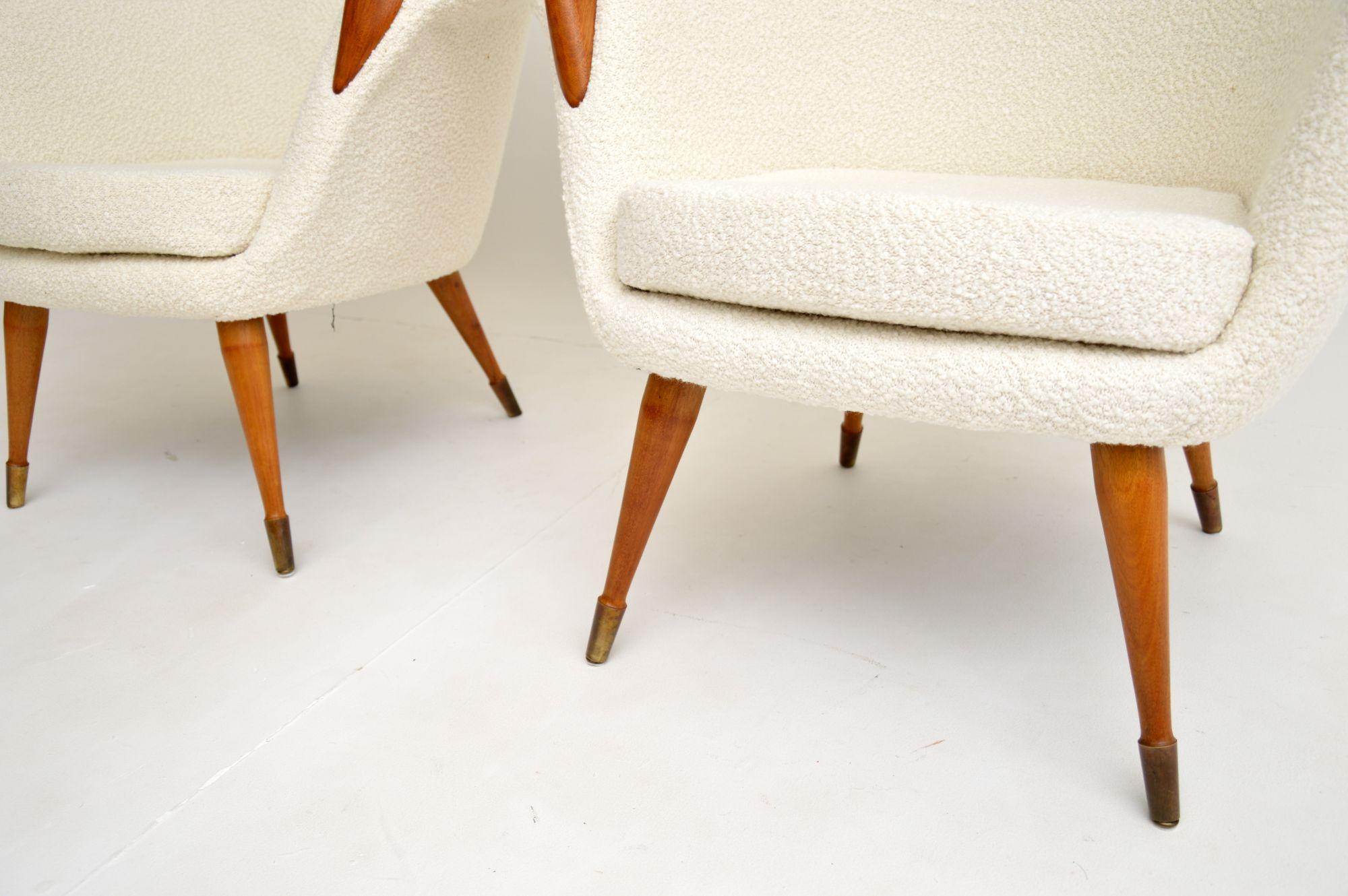 1960's Pair of Vintage Teak & Boucle Armchairs 2