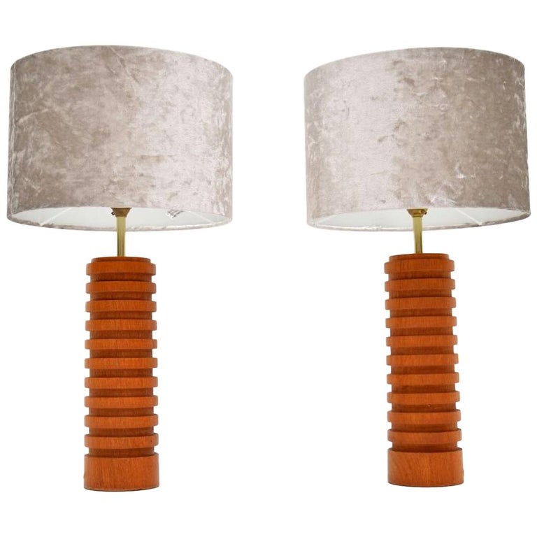 1960s Pair of Vintage Teak Table Lamps at 1stDibs