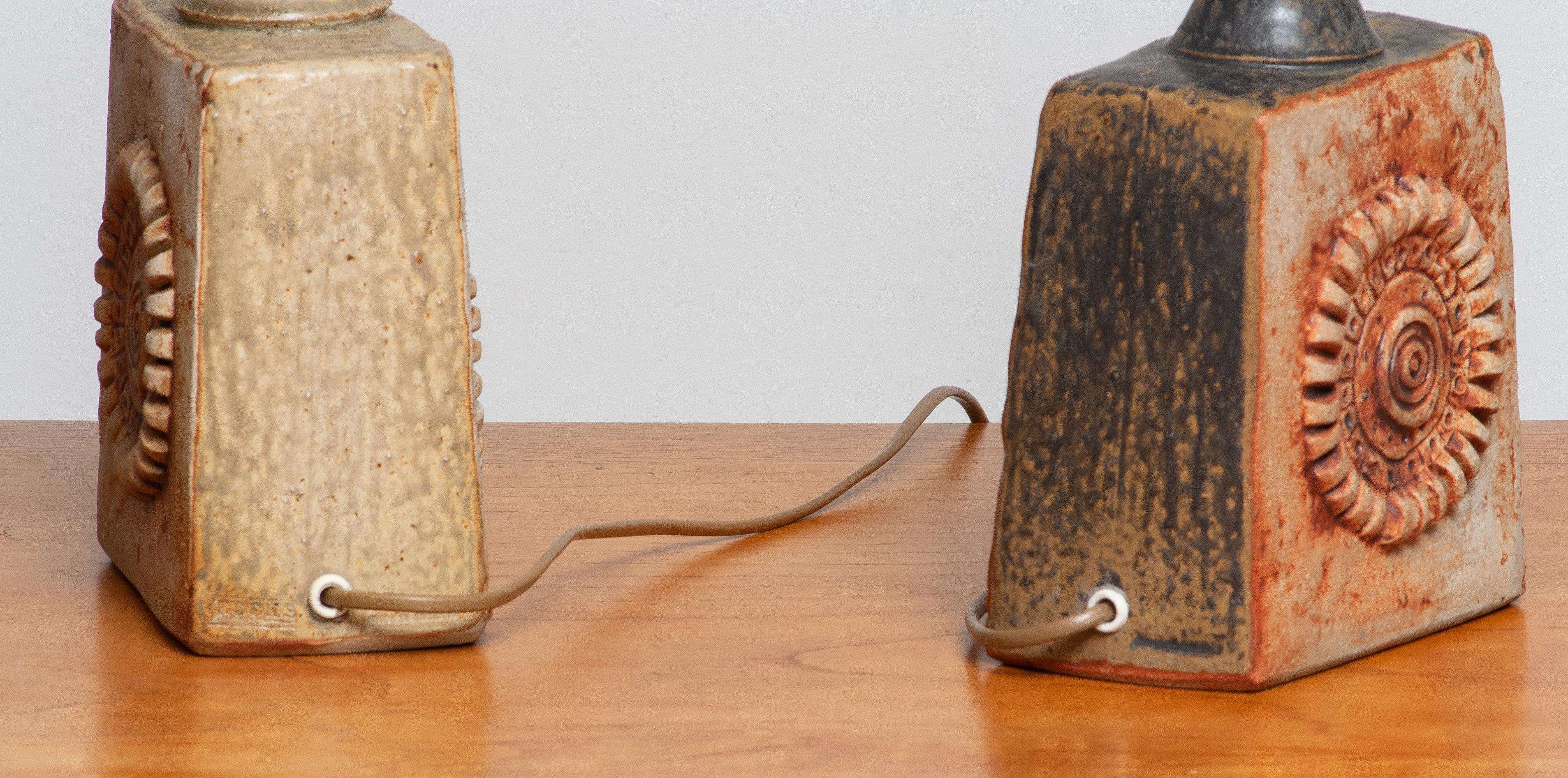 1960s, Pair of Vintage Terracotta Pottery Table Lamps by Bernard Rooke, England 1