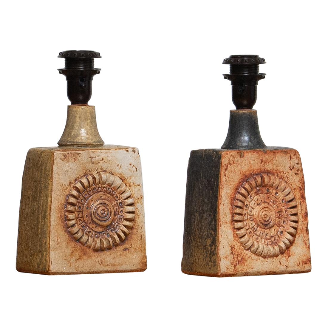 1960s, Pair of Vintage Terracotta Pottery Table Lamps by Bernard Rooke, England