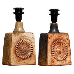 1960s, Pair of Vintage Terracotta Pottery Table Lamps by Bernard Rooke, England