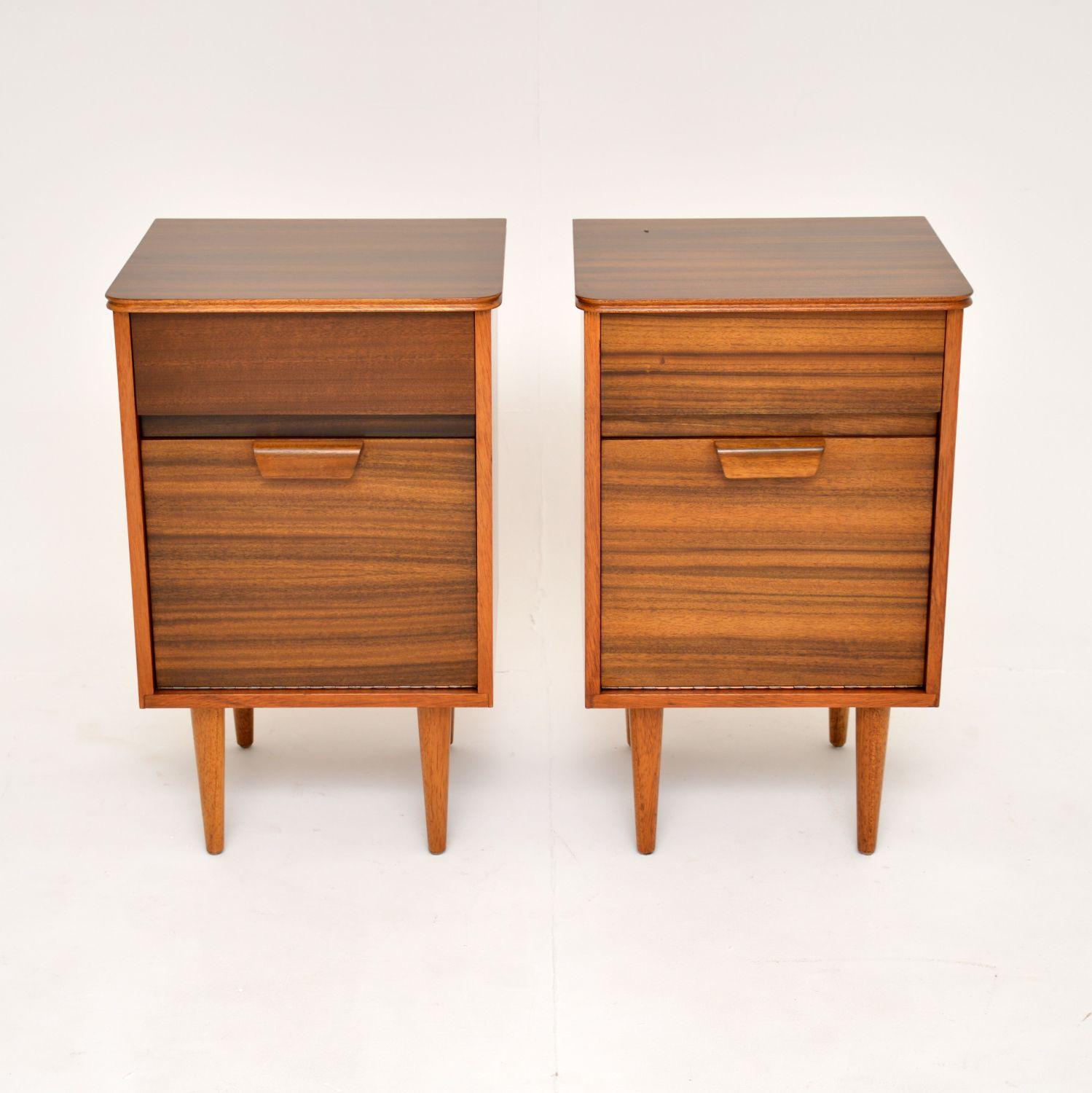 Mid-Century Modern 1960's Pair of Vintage Walnut Bedside Cabinets by Uniflex