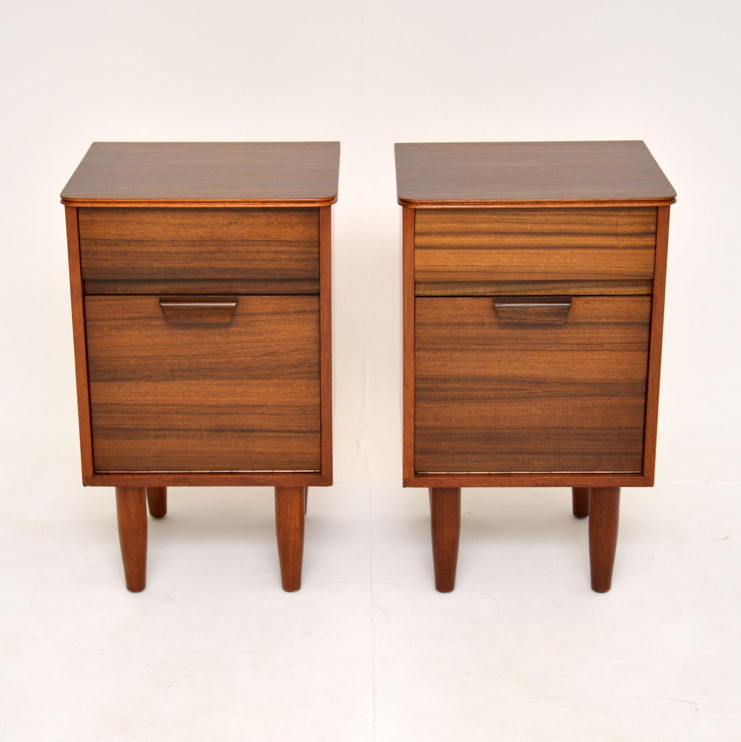 Mid-Century Modern 1960's Pair of Vintage Walnut Bedside Cabinets by Uniflex