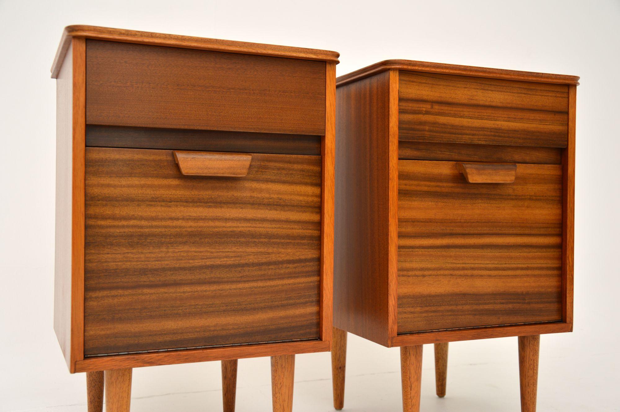 English 1960's Pair of Vintage Walnut Bedside Cabinets by Uniflex