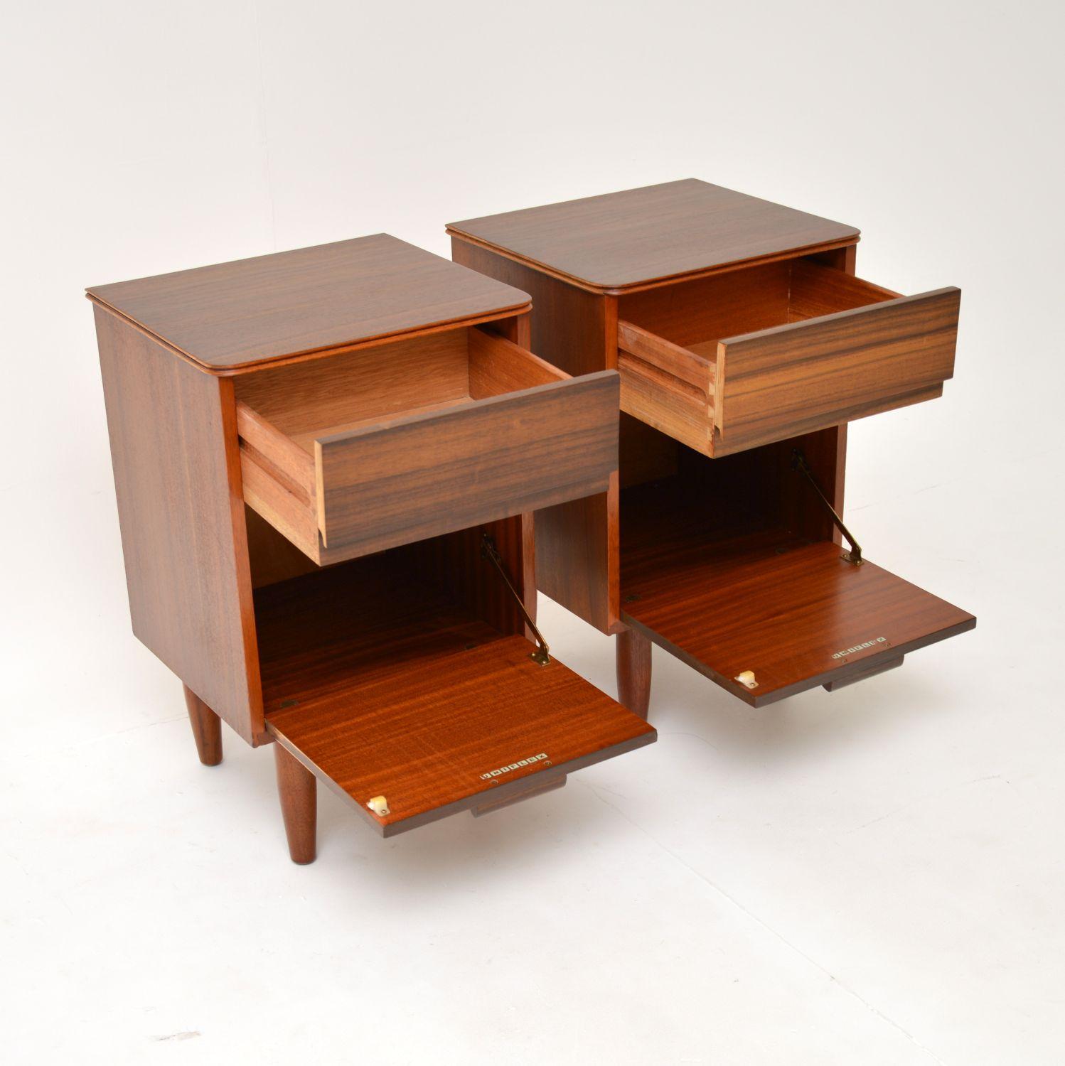 20th Century 1960's Pair of Vintage Walnut Bedside Cabinets by Uniflex