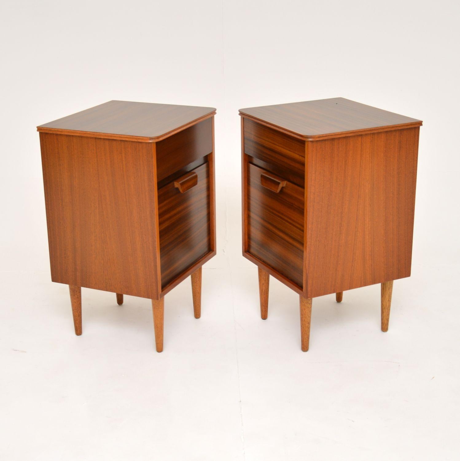 1960's Pair of Vintage Walnut Bedside Cabinets by Uniflex 1