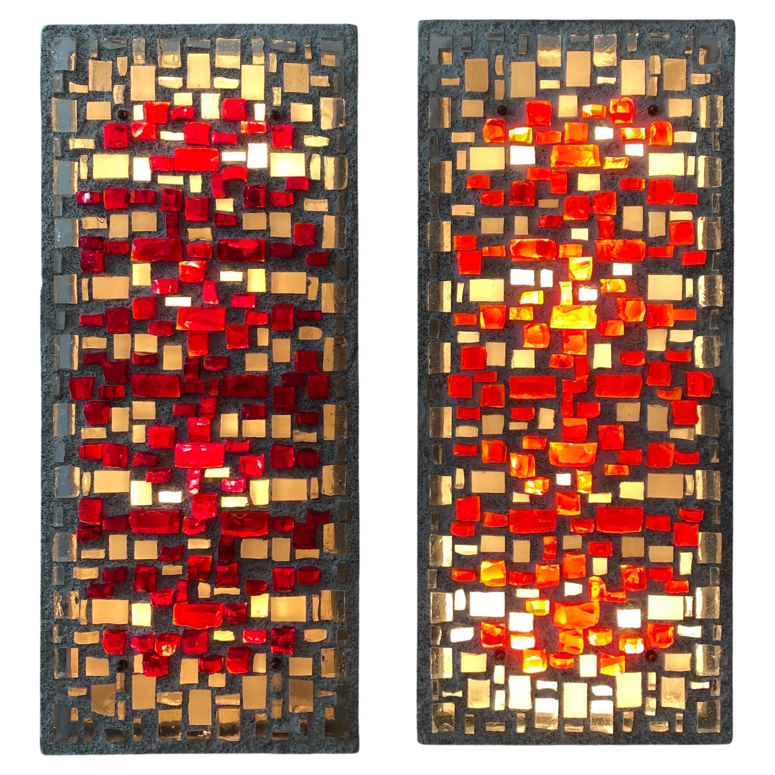 1960s Pair of Wall Appliques Red and Orange Glassstones Lightning Germany For Sale