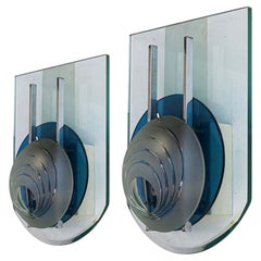 1960s Pair of Wall Lights Glass and Chrome Italian Attributed to Fontana Arte