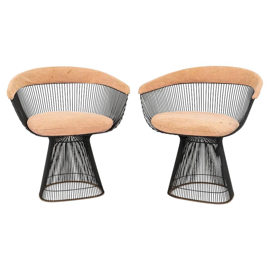 1960s Pair of Warren Platner for Knoll Dining Arm Chairs with Bronze Frames For Sale