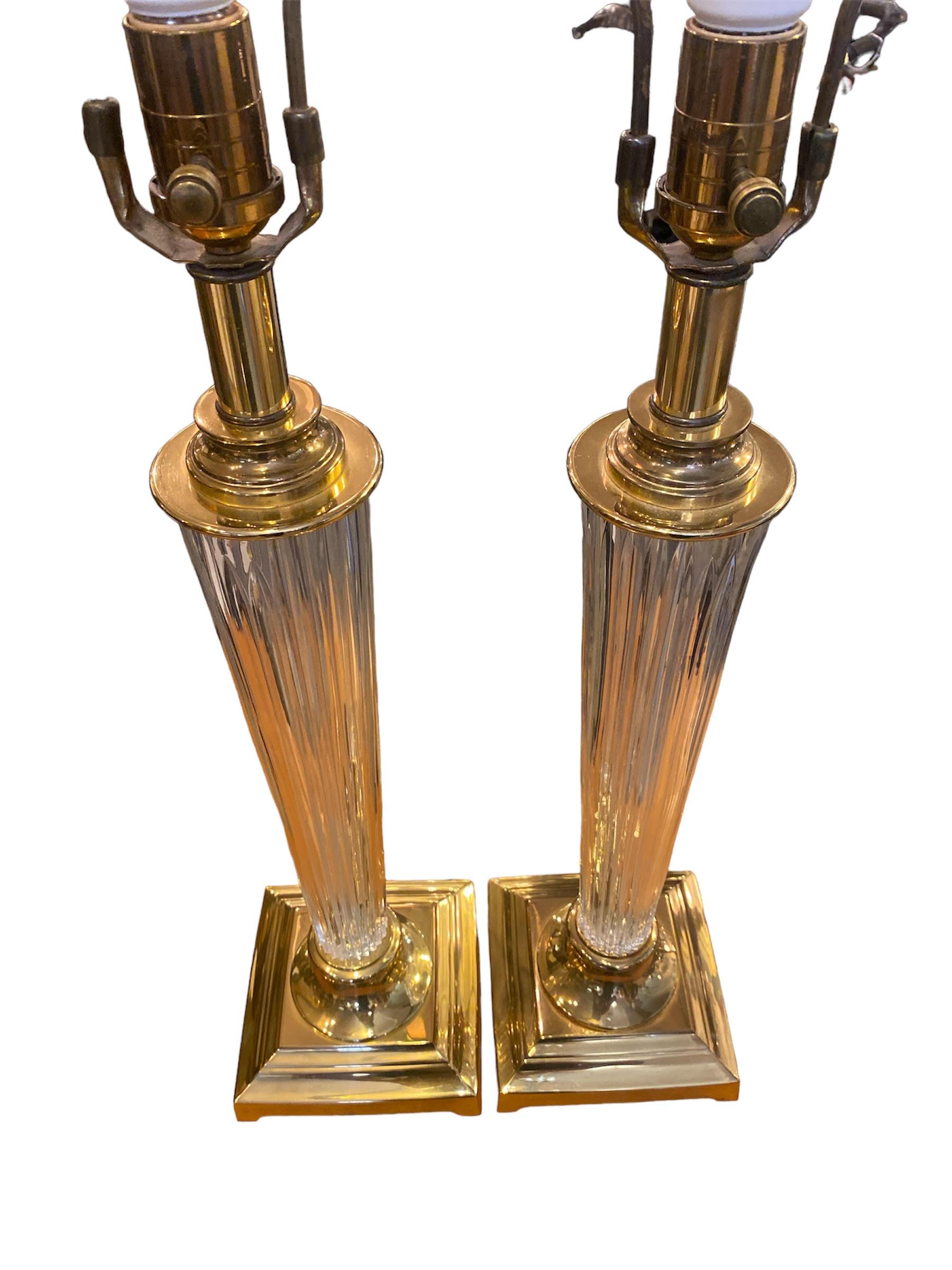 Pair of 1960's heavy carved Waterford brass table lamps
