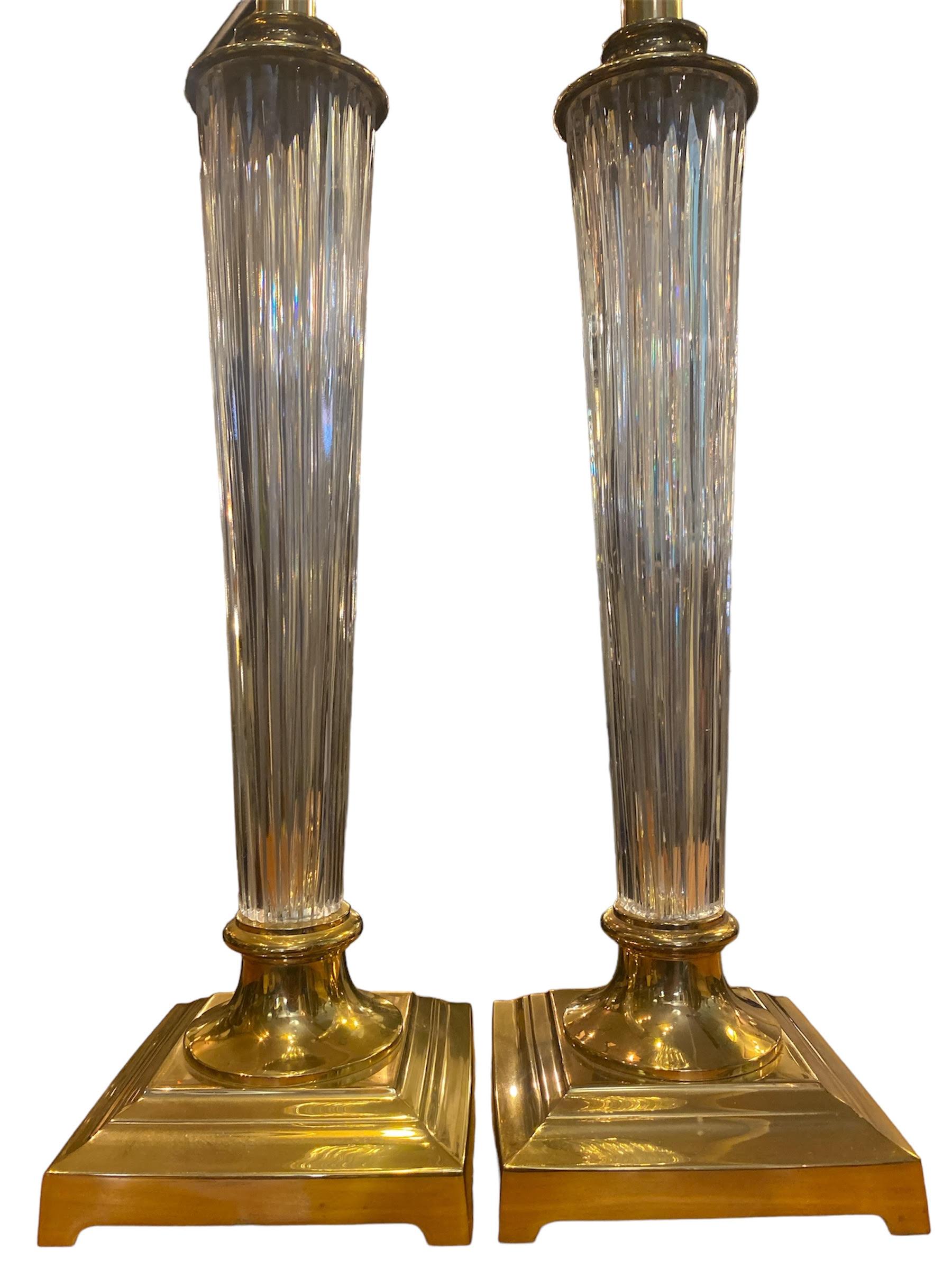 Mid-Century Modern 1960's Pair of Waterford Cut Crystal Lamps For Sale