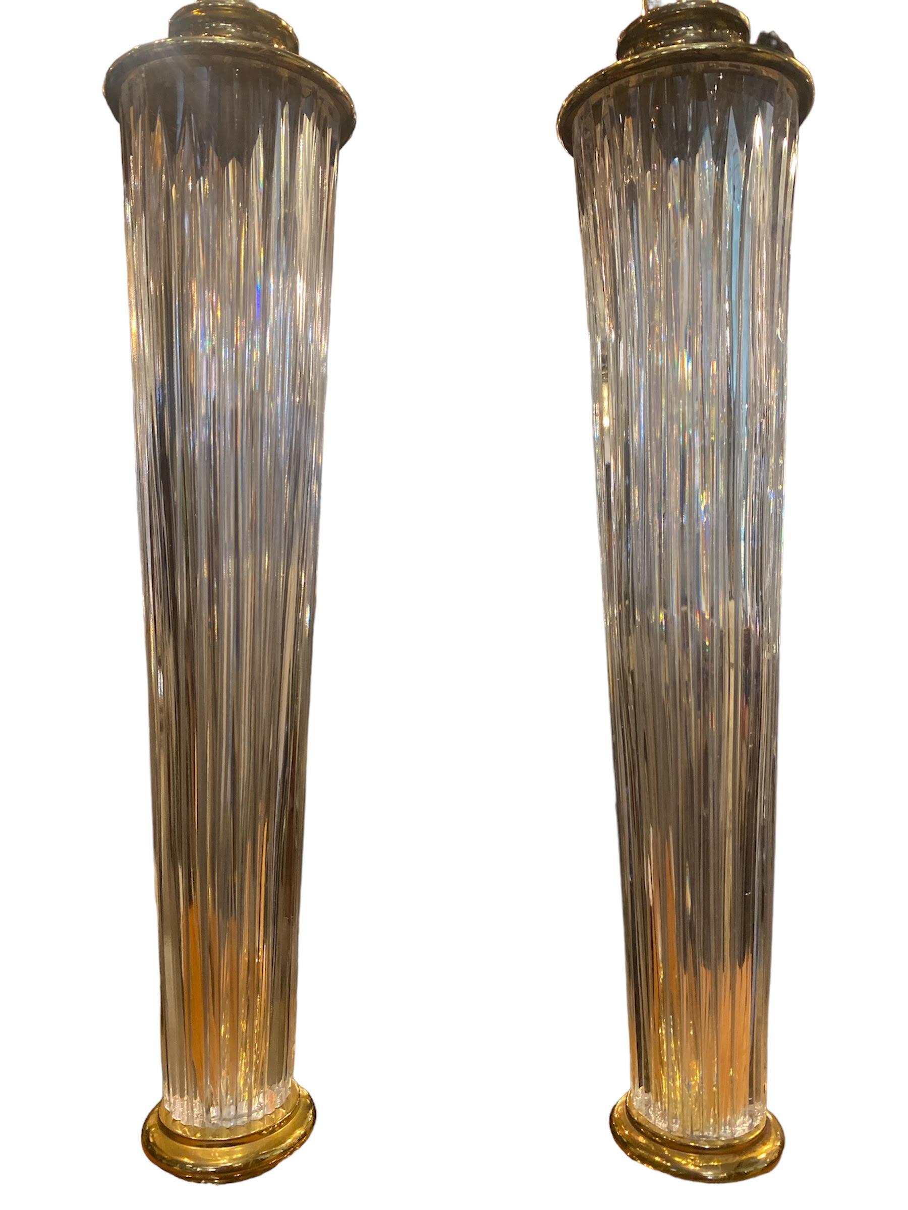 North American 1960's Pair of Waterford Cut Crystal Lamps For Sale