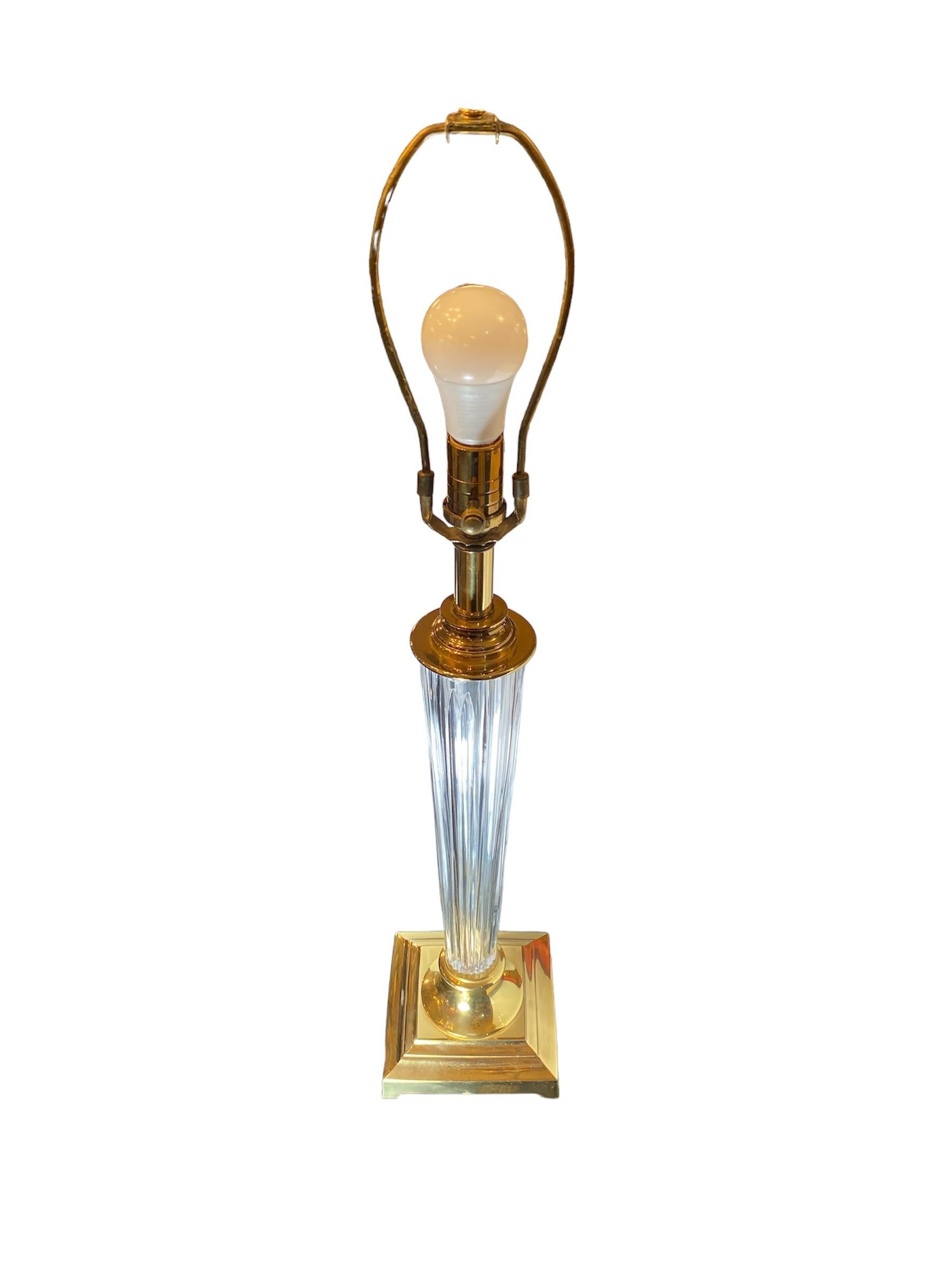 Brass 1960's Pair of Waterford Cut Crystal Lamps For Sale