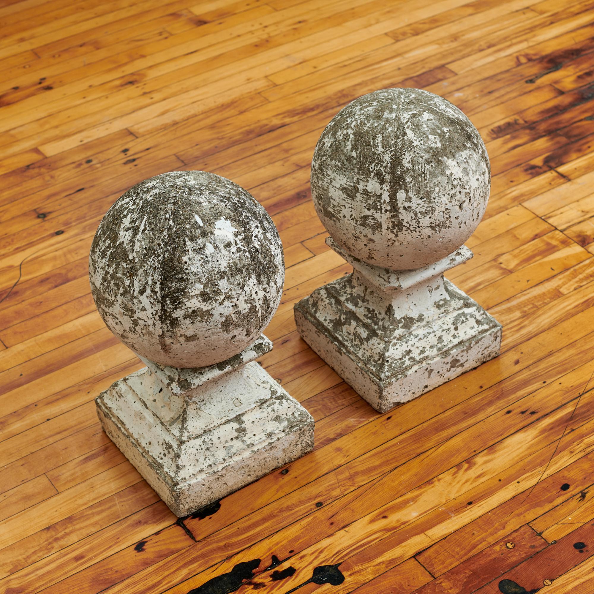 Other 1960's Pair of Weathered Painted Concrete Orbs For Sale