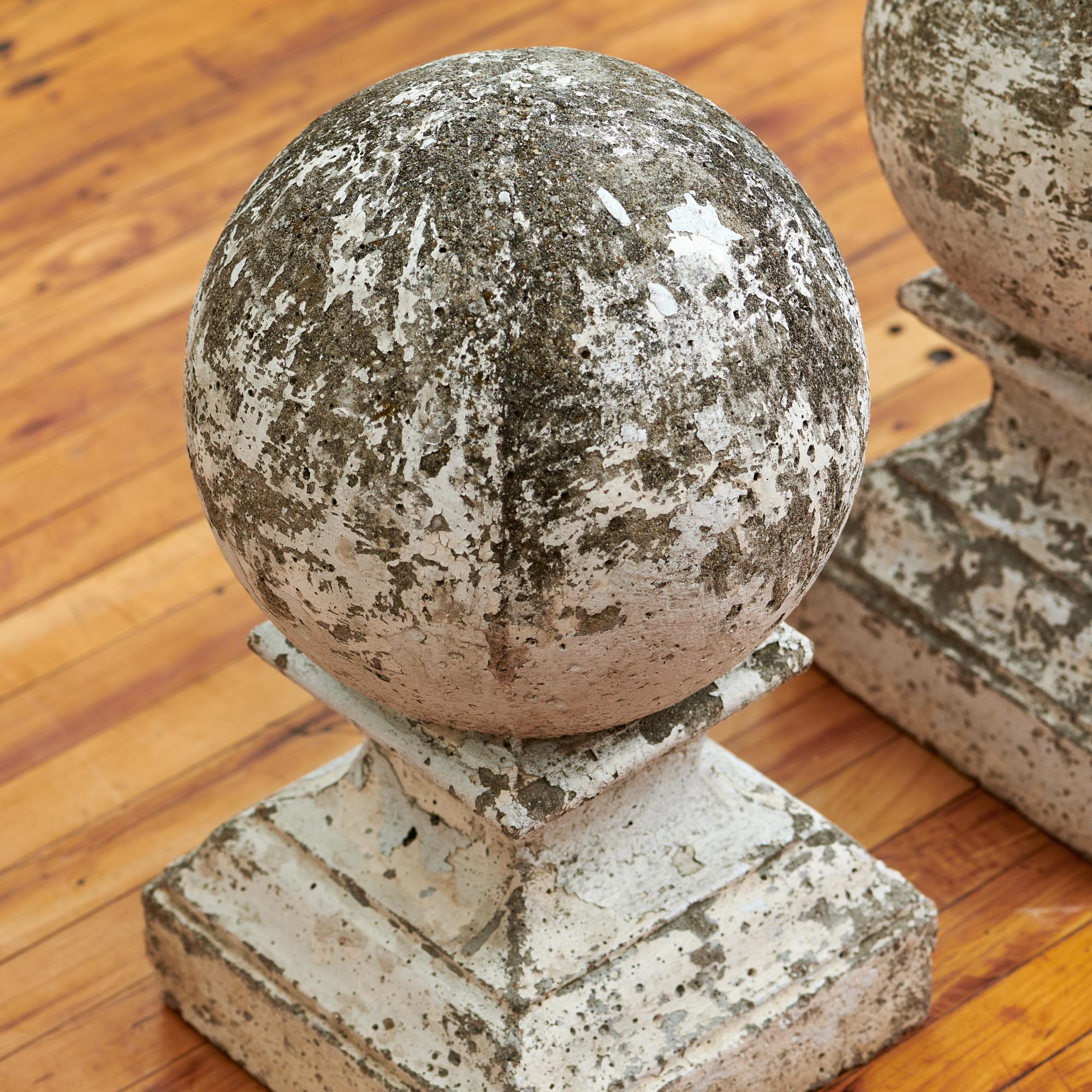 French 1960's Pair of Weathered Painted Concrete Orbs For Sale