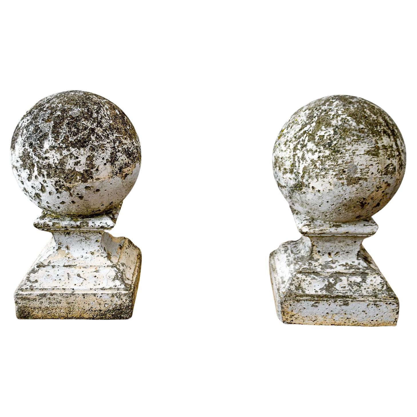 1960's Pair of Weathered Painted Concrete Orbs For Sale
