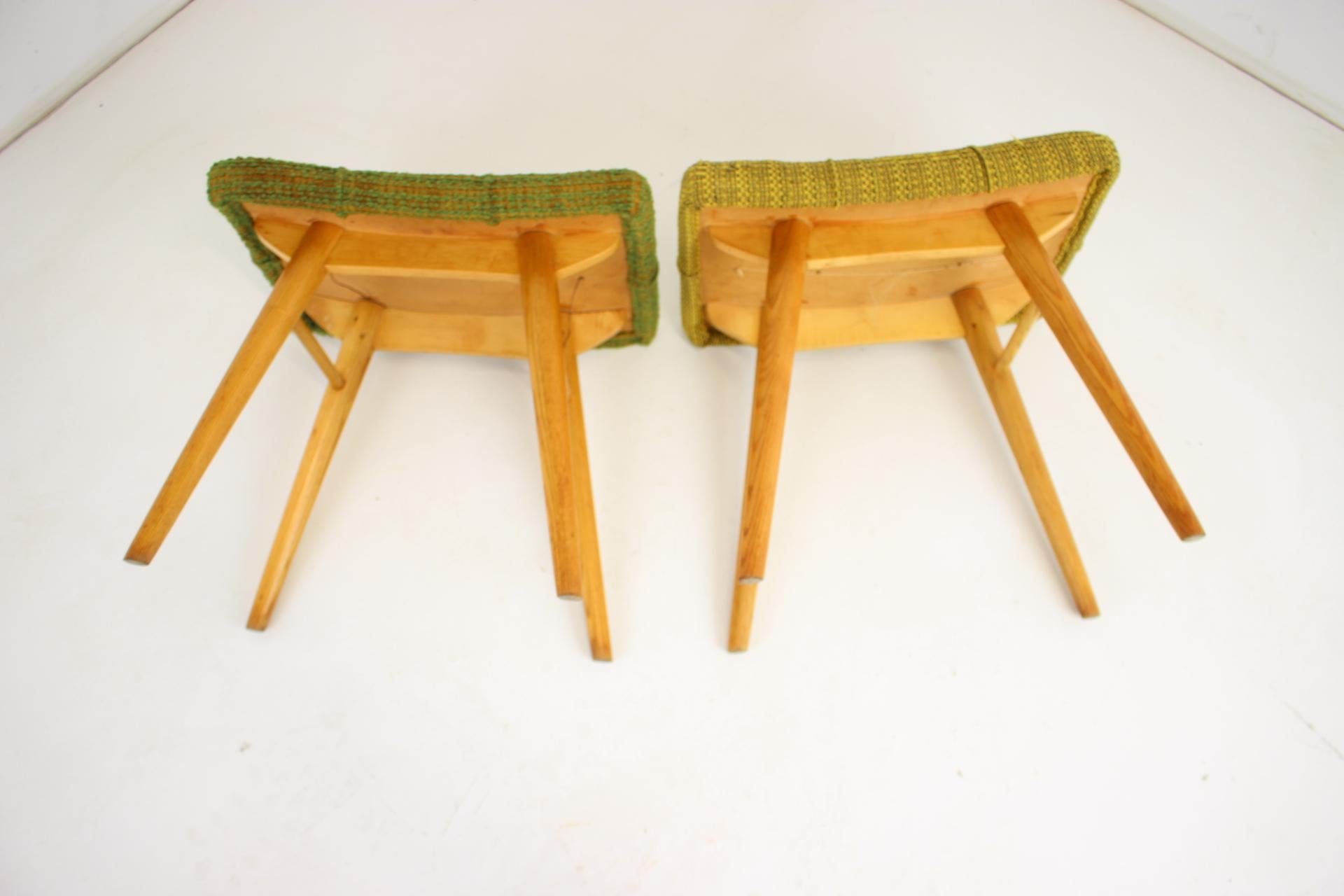Mid-20th Century 1960s Pair of Wooden Stools, Czechoslovakia For Sale