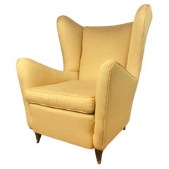 Retro 1960s Pair of Yellow Silk Armchairs in the Style of Gio Ponti 