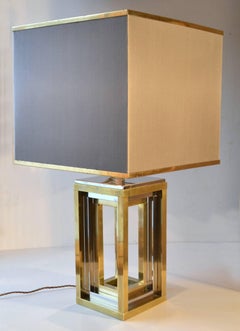 1960s Pair of Romeo Rega Table Lamps in Brass & Chrome with Original Taupe Shade