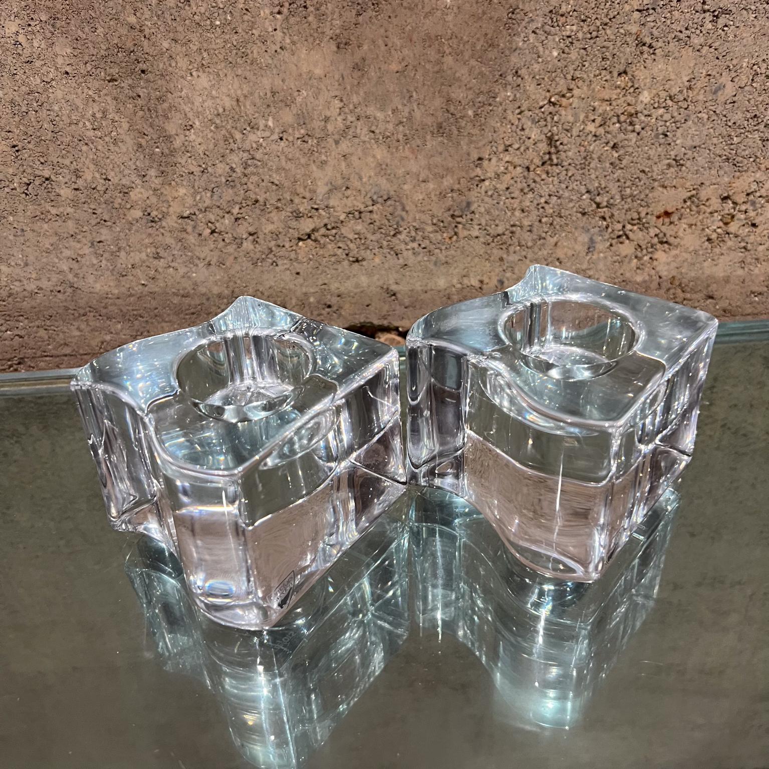 Mid-Century Modern 1960s Pair Orrefors Candle Holder Square Crystal Glass For Sale