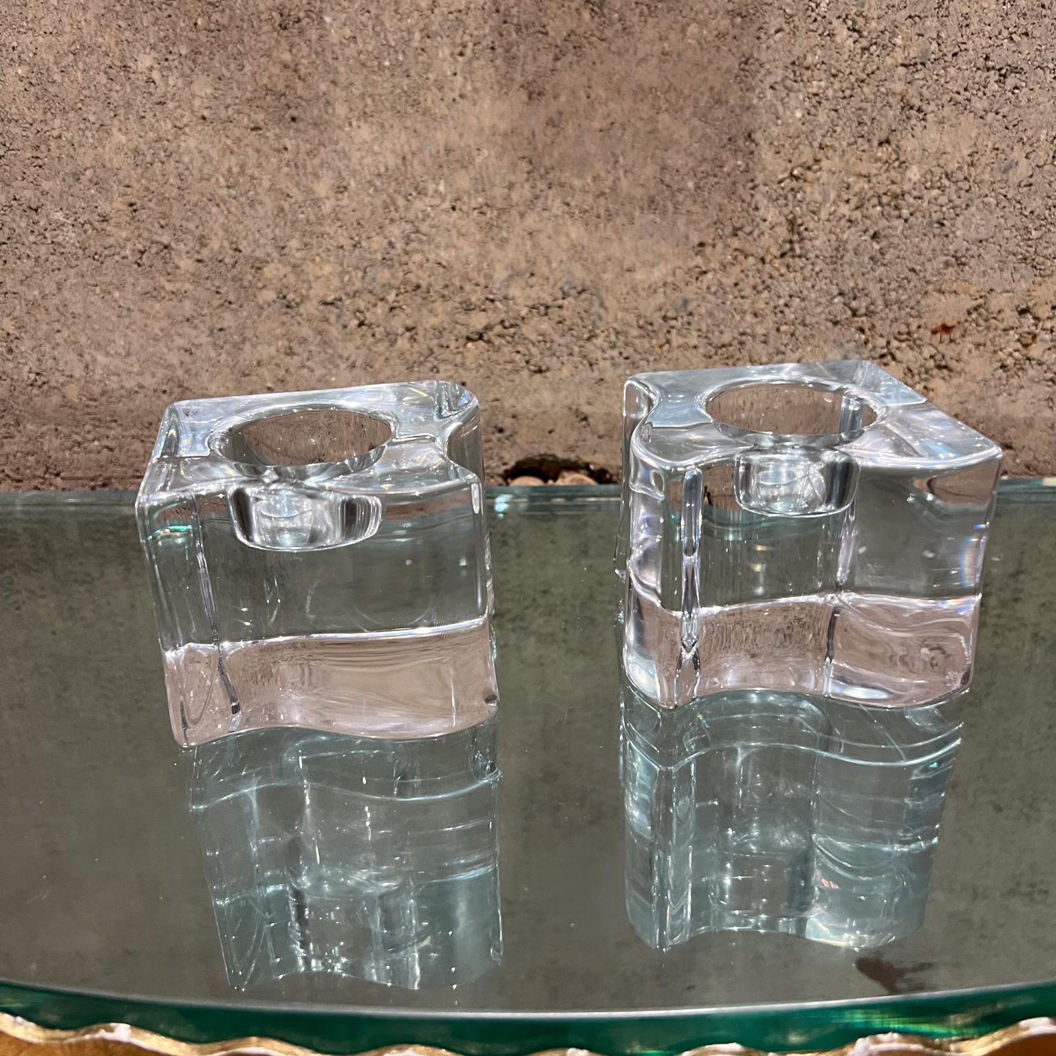 Swedish 1960s Pair Orrefors Candle Holder Square Crystal Glass For Sale