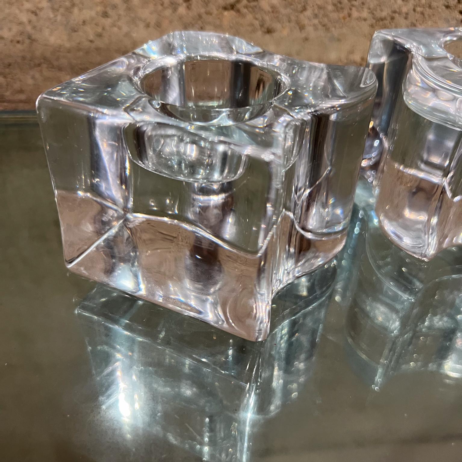 1960s Pair Orrefors Candle Holder Square Crystal Glass In Good Condition For Sale In Chula Vista, CA