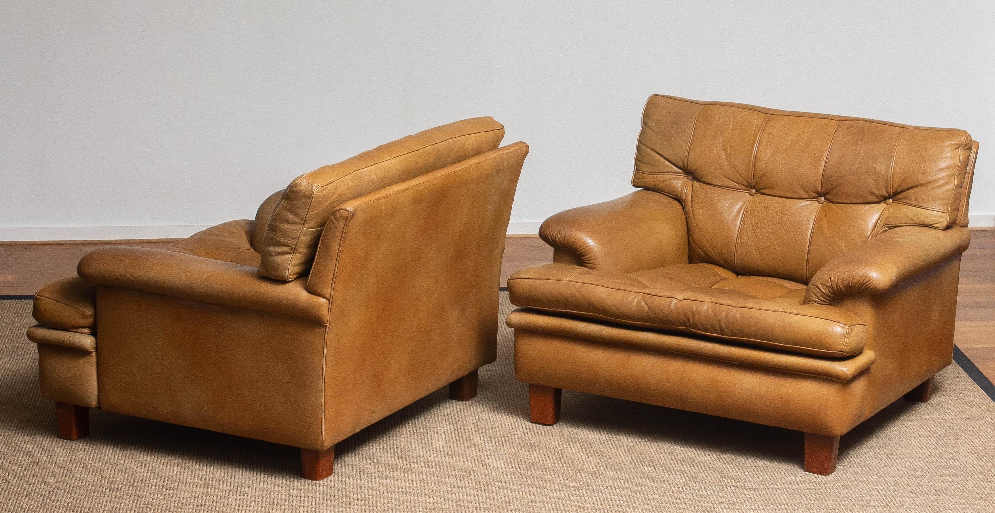 Swedish 1960s Pair Quilted Camel Buffalo Leather 