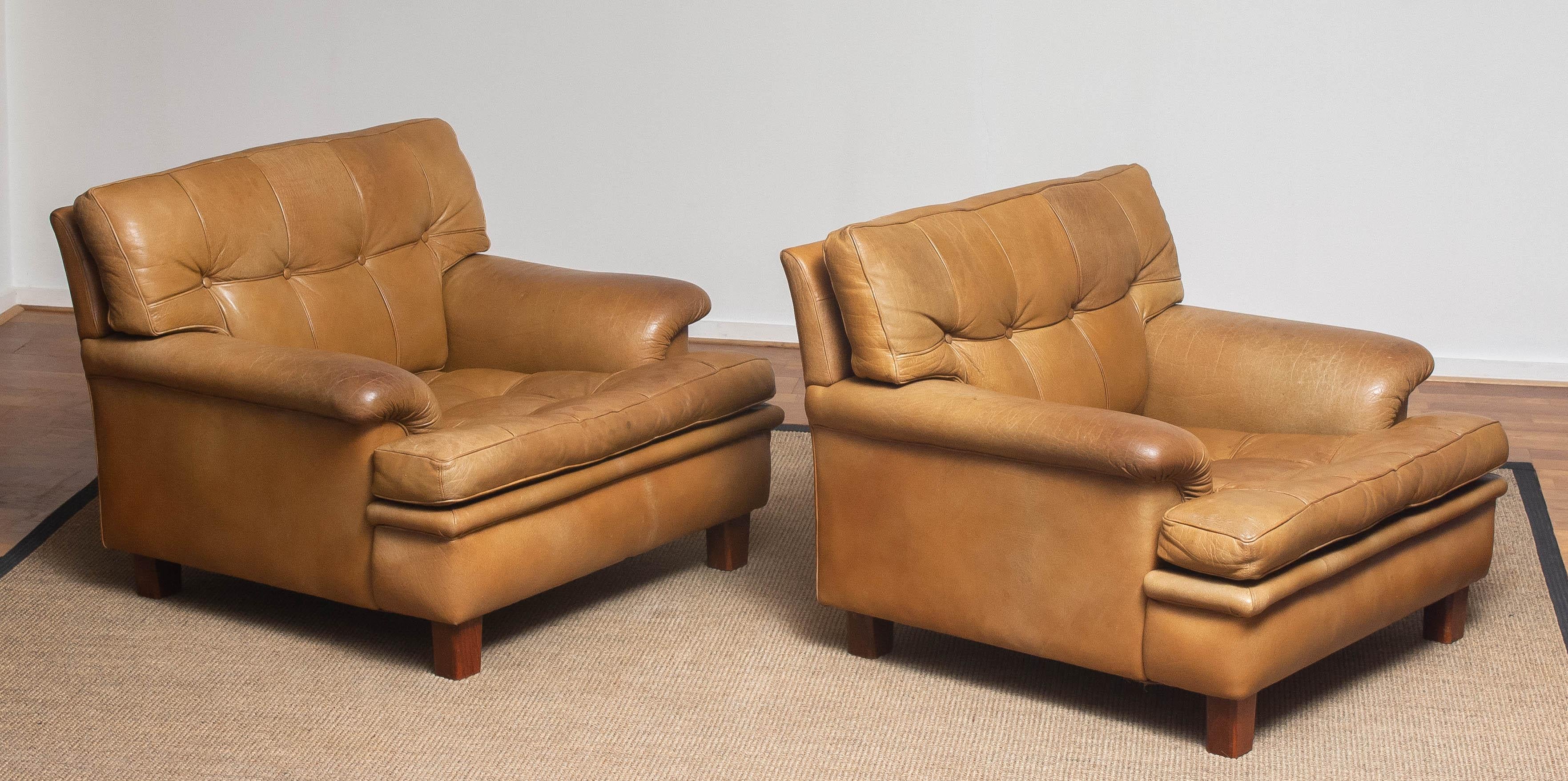 1960s Pair Quilted Camel Buffalo Leather 