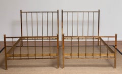 1960's Pair Slim French Brass Bed Frames with Foundation Supports