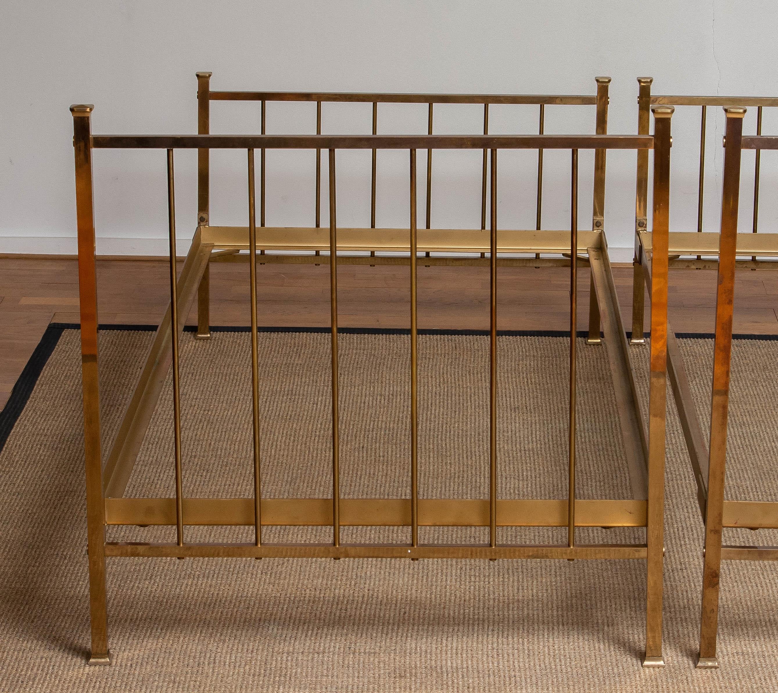 1960's Pair Slim French Brass Bed Frames with Foundation Supports 3