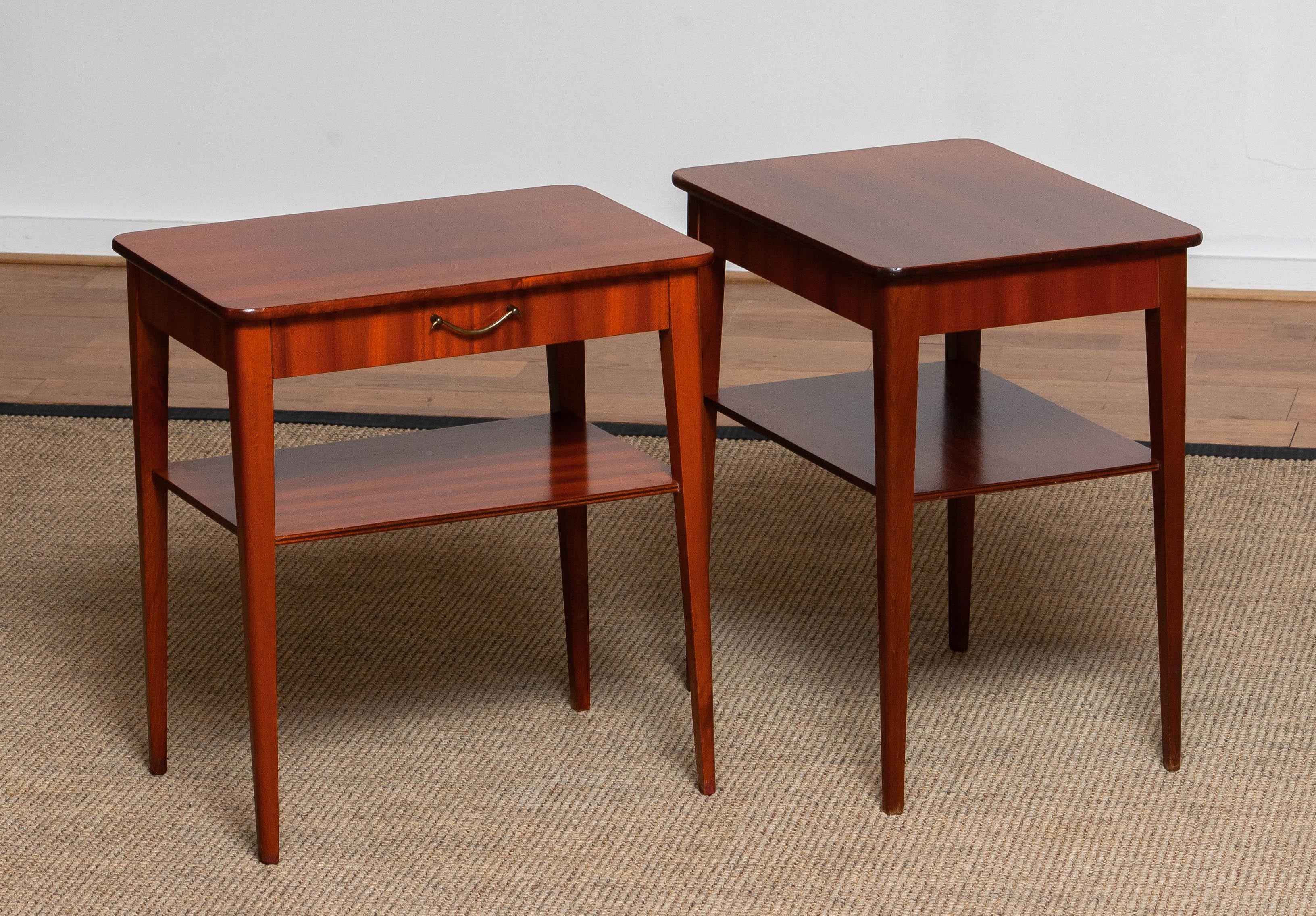 Swedish 1960's Pair Slim Scandinavian Mahogany Night Stands / Bedside Tables from Sweden