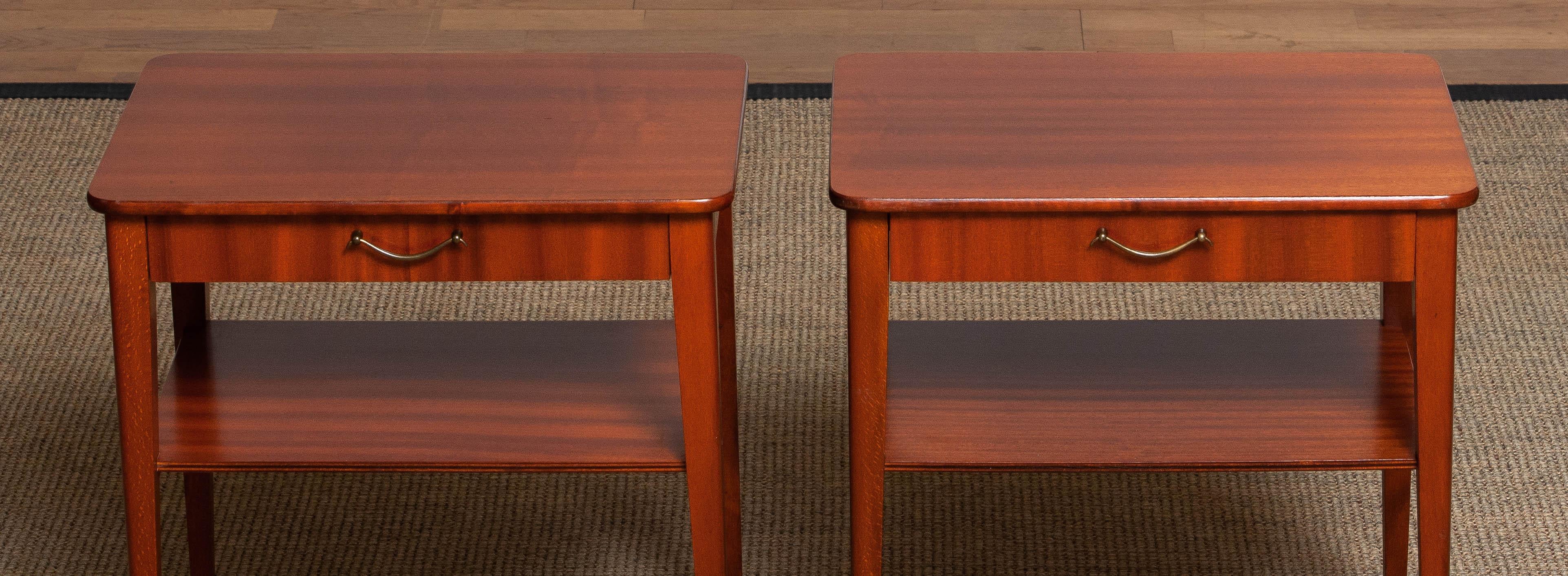 Mid-20th Century 1960's Pair Slim Scandinavian Mahogany Night Stands / Bedside Tables from Sweden